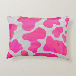 Almofada Decorativa Vaca rosa quente e Impressão branco