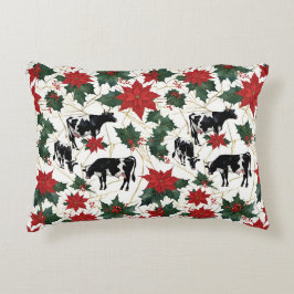 Almofada Decorativa Vacas Leiteiras de Holstein de Natal Negro e Branc