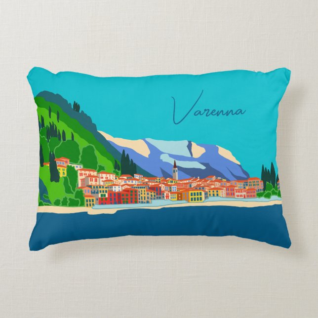 Almofada Decorativa Varenna Lake Como Itália Ilustração Viagem (Frente)
