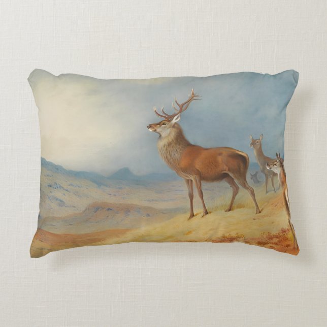 Almofada Decorativa Veado Vermelho Em Uma Paisagem No Planalto, Arte (Frente)