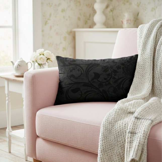 Almofada Decorativa Veludo Floral Moderno Negro (Criador carregado)