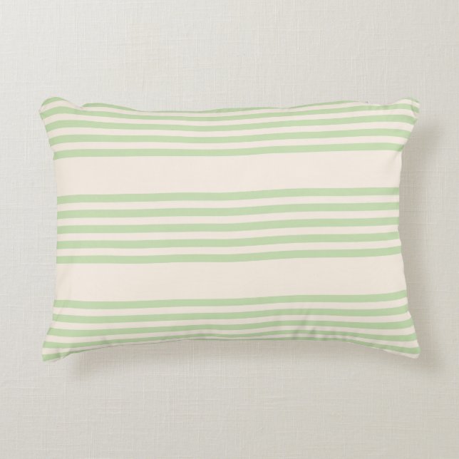 Almofada Decorativa Verde pálido e bege cinco faixas (Frente)