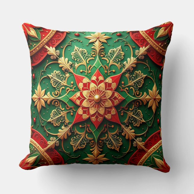 Almofada Decorativa Verde Vermelha de Natal (Frente)