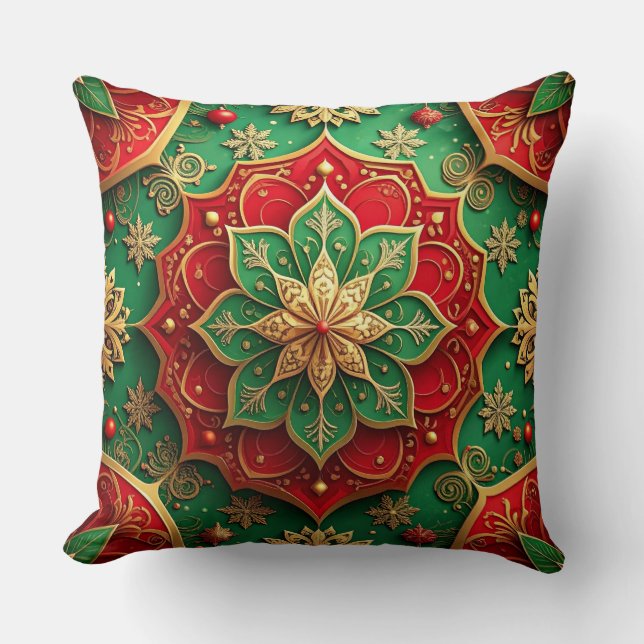 Almofada Decorativa Verde Vermelha de Natal (Frente)