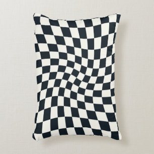 Almofada Decorativa Verificação de Dorme Branco Retro-Preto Deformado