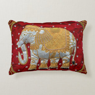 Almofada Decorativa Vermelho Embellished e ouro do elefante indiano