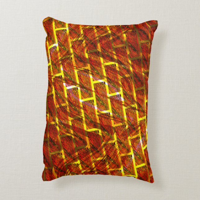 Almofada Decorativa Vermelho manchado, arranhado, grelha de ouro ou ef (Verso(Vertical))