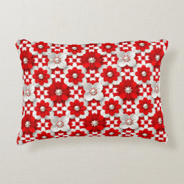 Almofada Decorativa Vibrant Red And White Floral Pattern With Pearl