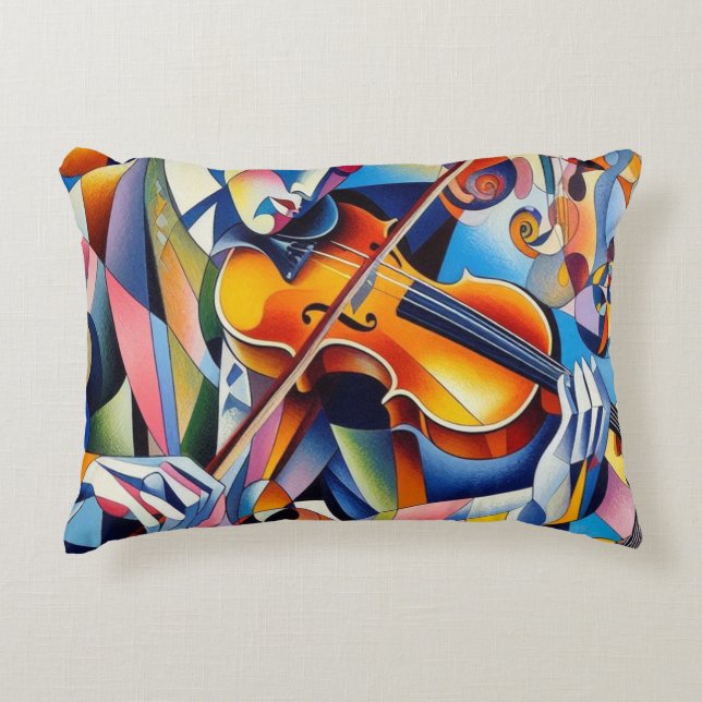 Almofada Decorativa Vibrant Symphony: Abstract Violinist Art (Frente)