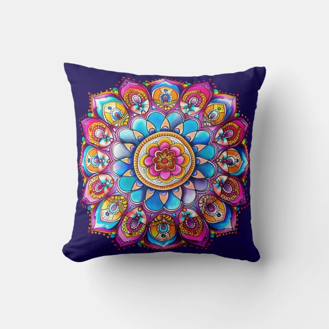 Almofada Decorativa Vibrante Flor de Mandala (Frente)