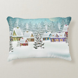 Almofada Decorativa Vila Paisagem de inverno com casas cobertas de nev