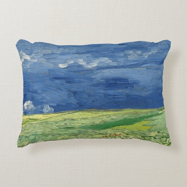 Almofada Decorativa Vincent van Gogh - Wheatfield sob Thunderclouds (Frente)