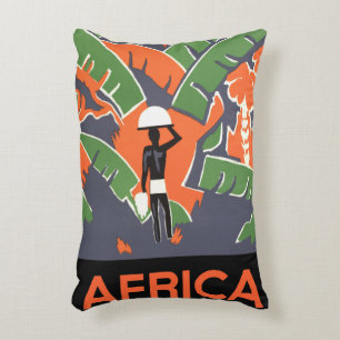 Almofada Decorativa Vintage Art Deco Viagem, Nativo na Selva Africana
