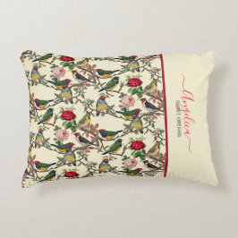 Almofada Decorativa Vintage - Aves Vitorianas e Rosas Inspiraram Creme