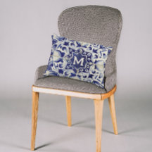 Vintage Azulejo Branco Geométrico Azul Monograma