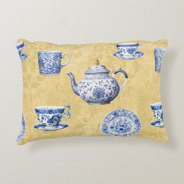 Almofada Decorativa Vintage Chinoiserie Blue White Dishes on Gold