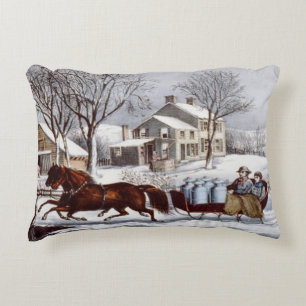 Almofada Decorativa Vintage Currier & Ives Winter Sleigh Christmas