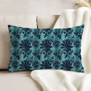 Almofada Decorativa Vintage Falso Veludo Floral Azul Marinho Turquesa
