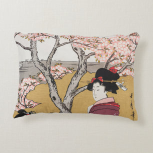 Almofada Decorativa Vintage japonesa e cereja floresce