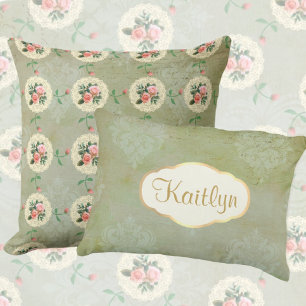 Almofada Decorativa Vintage Look Personalizado Faded Green Damask