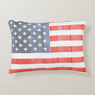 Almofada Decorativa Vintage Patriotic USA Flag em Wooden Fence