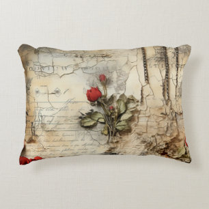 Almofada Decorativa Vintage - Pergaminho - Carta de Amor com Flores (1