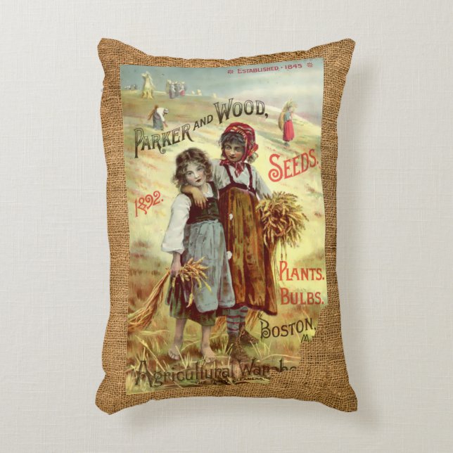 Almofada Decorativa Vintage Rustic Faux Burlap Wheat Seed Modelo (Frente(Vertical))