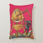 Almofada Decorativa Vintage Science Ficting Alienígena Robô Captura Ho<br><div class="desc">Imagem de Vintage: aliens futuristas de ficção científica e robôs. Um clássico design de ficção científica retrógrada do futuro,  com um robô em forma de ovo segurando um homem em suas garras. Os caracteres pop num fundo rosa claro.</div>
