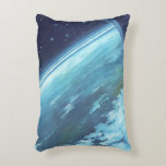 Almofada Decorativa Vintage Science Fiction, Earth at Night with Stars<br><div class="desc">Ilustração de safra futurista e planetas Imagem de ficção científica apresentando uma visão da Terra do planeta a partir da janela de uma espaçonave de foguete. Podem ver nuvens a girar sobre a terra e o oceano azul. Ao longo do horizonte está o céu noturno com estrelas brilhando brilhantemente. Um...</div>