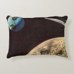 Almofada Decorativa Vintage Science Fiction, Rocket Ship Over the Moon<br><div class="desc">Vintage ilustra viagem futurista e transporte Ciência Ficção imagem espacial. Um design de estilo quadrinho retrô sci fi apresentando uma nave-fogueira voando no espaço sobre a lua e voltando para a Terra do planeta no futuro.</div>