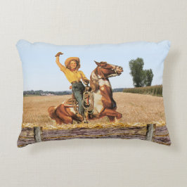 Almofada Decorativa Vintage Western Cowgirl Na Onda De Cavalo