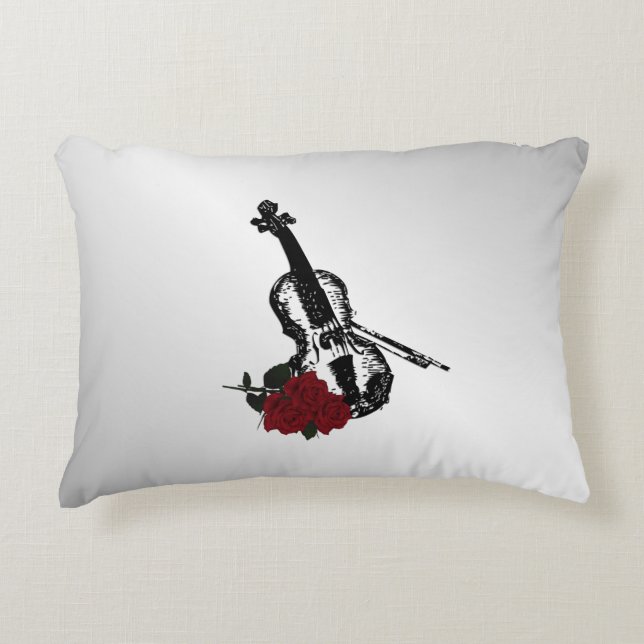 Almofada Decorativa Violino e Rosa Prata (Frente)