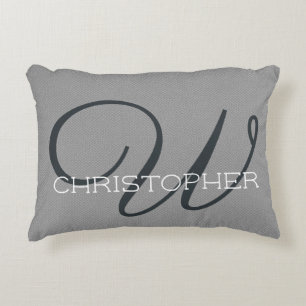 Almofada Decorativa W Inicial Nome Personalizado Preto Branco Cinza