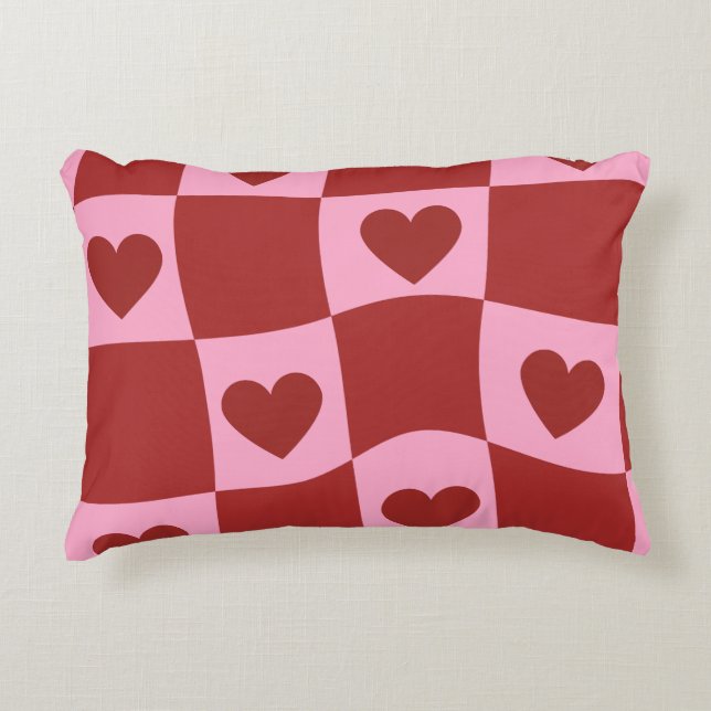 Almofada Decorativa Warped Crimson Pink Checkerboard Pillow (Frente)