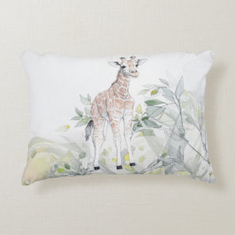 Almofada Decorativa Watercolor Baby Giraffe com folhagem