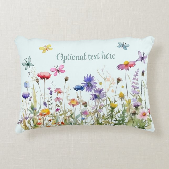 Almofada Decorativa Watercolor Butterflies wildflower boketext (Frente)