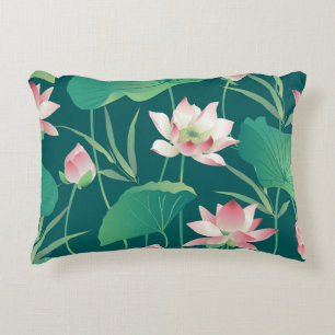 Almofada Decorativa Watercolor lotus: flores sem costura vindimas.