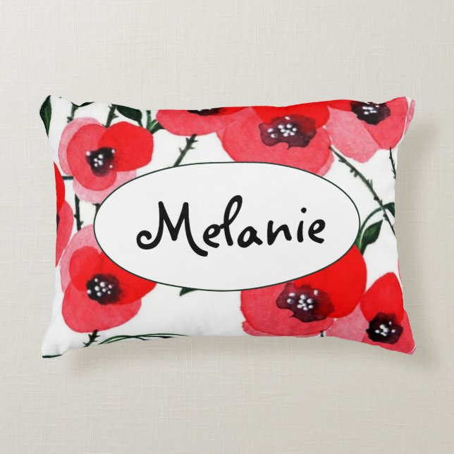 Almofada Decorativa Watercolor poppy flowers botanical (Frente)
