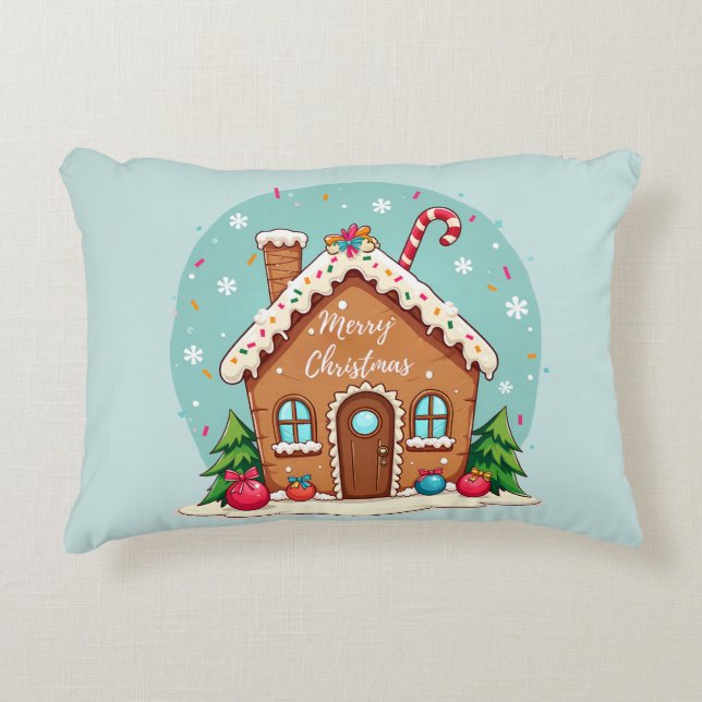Almofada Decorativa Whimsical Gingerbread House Christmas Scene (Frente)