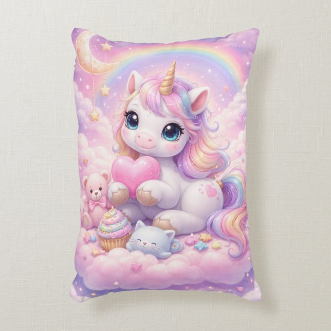 Almofada Decorativa Whimsical Kawaii Unicorn & Friends Pastel Cloud (Frente(Vertical))