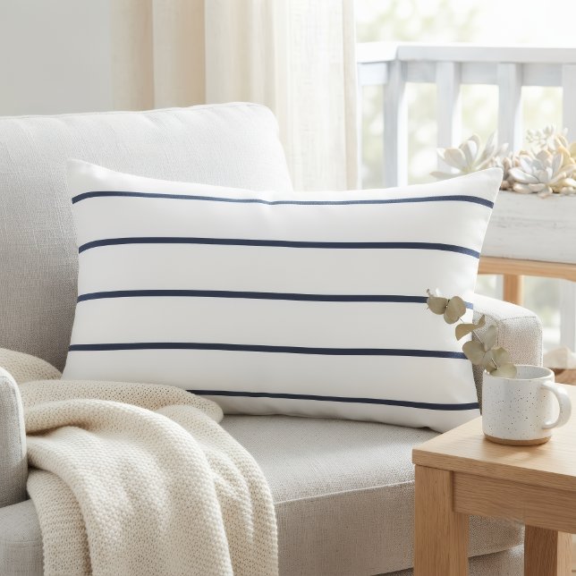 Almofada Decorativa White Rectangular Accent Pillow with Blue Stripes (Criador carregado)