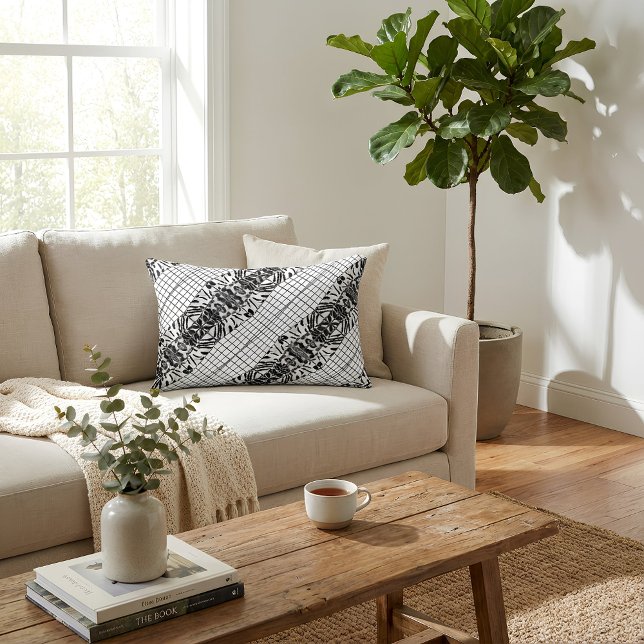 Almofada Decorativa Wildcat Matrix - Bengal Cat Leopard Black & White (Abstraktes Kissen liegt auf dem Sofa)