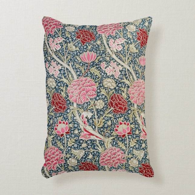 Almofada Decorativa William Morris Pink e Tecido Vermelho (Frente(Vertical))