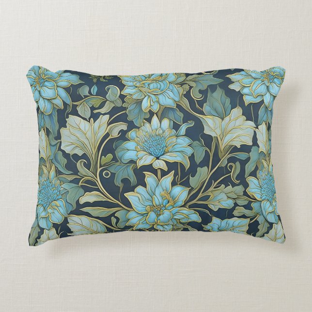 Almofada Decorativa William Morris Teal Flowers (Frente)