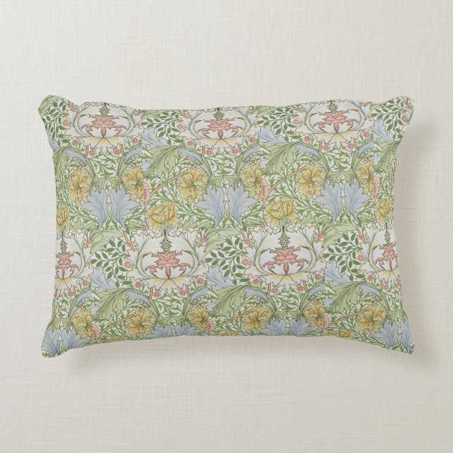 Almofada Decorativa William Morris Vintage Floral Cor-de-Rosa Verde (Frente)