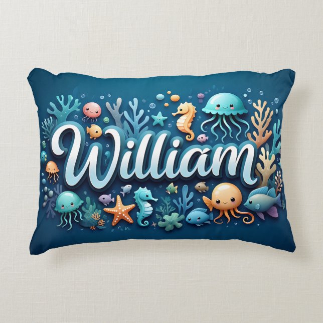Almofada Decorativa William Name Ocean Theme Decorative Sea Life (Frente)