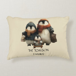 Almofada Decorativa Winter Penguin Family Personalized Design