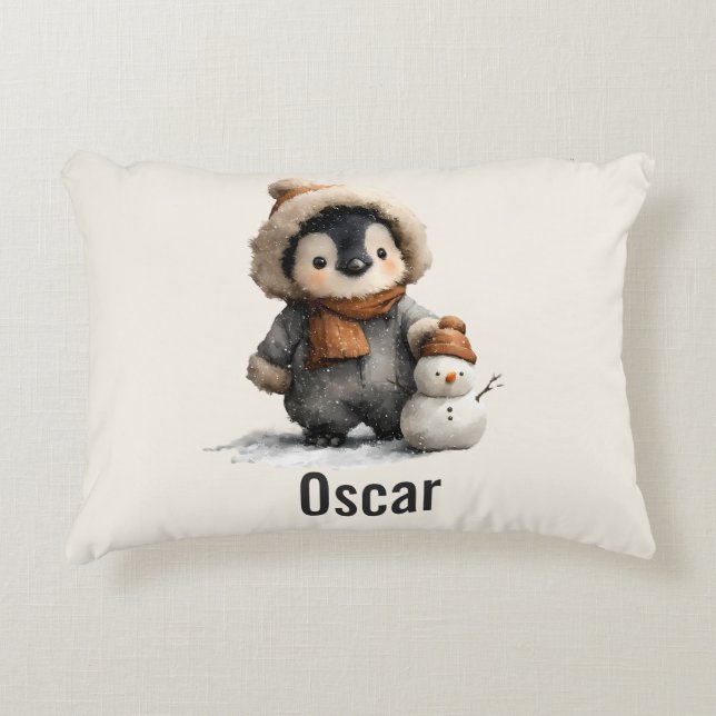 Almofada Decorativa Winter Penguin with Snowman Design (Frente)