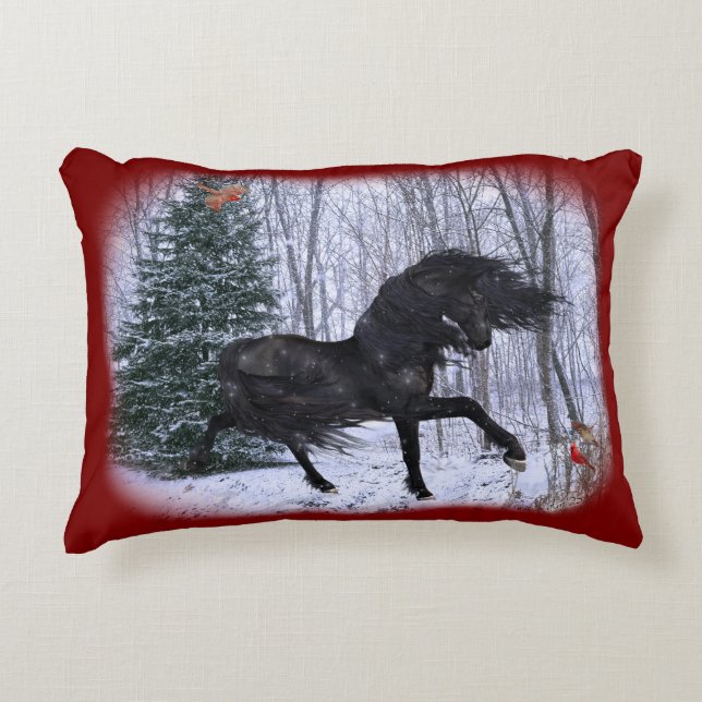 Almofada Decorativa Winter Wonderland Friesian Horse Pillow (Frente)