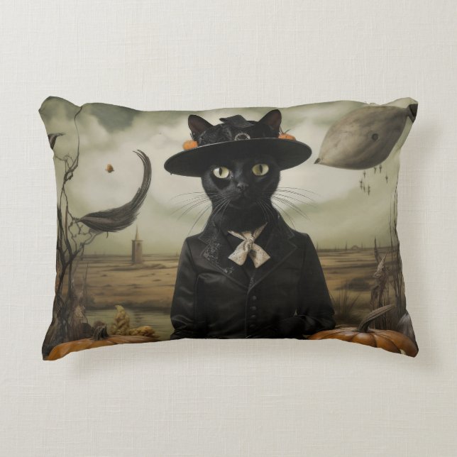 Almofada Decorativa Witch Cat with Pumpkins  (Frente)